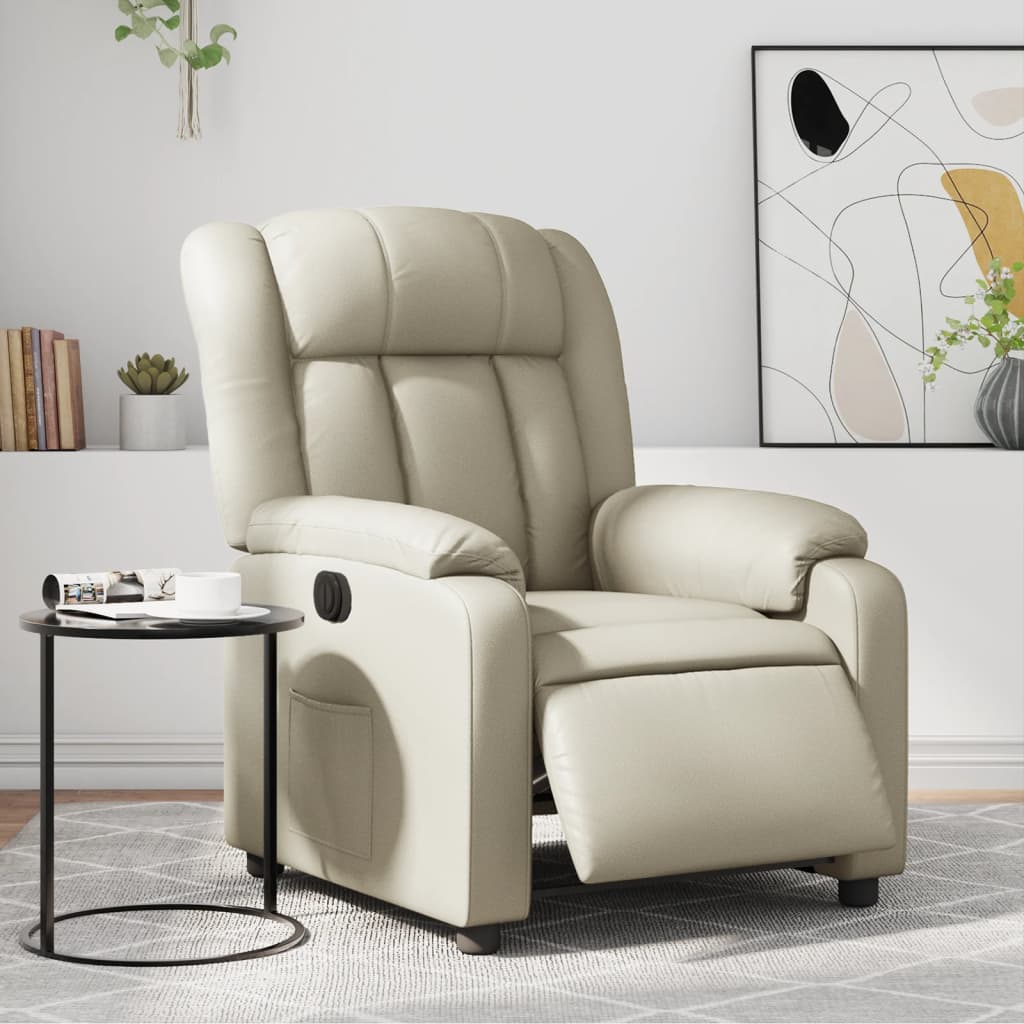 Vetonek Sillón reclinable eléctrico de cuero sintético crema