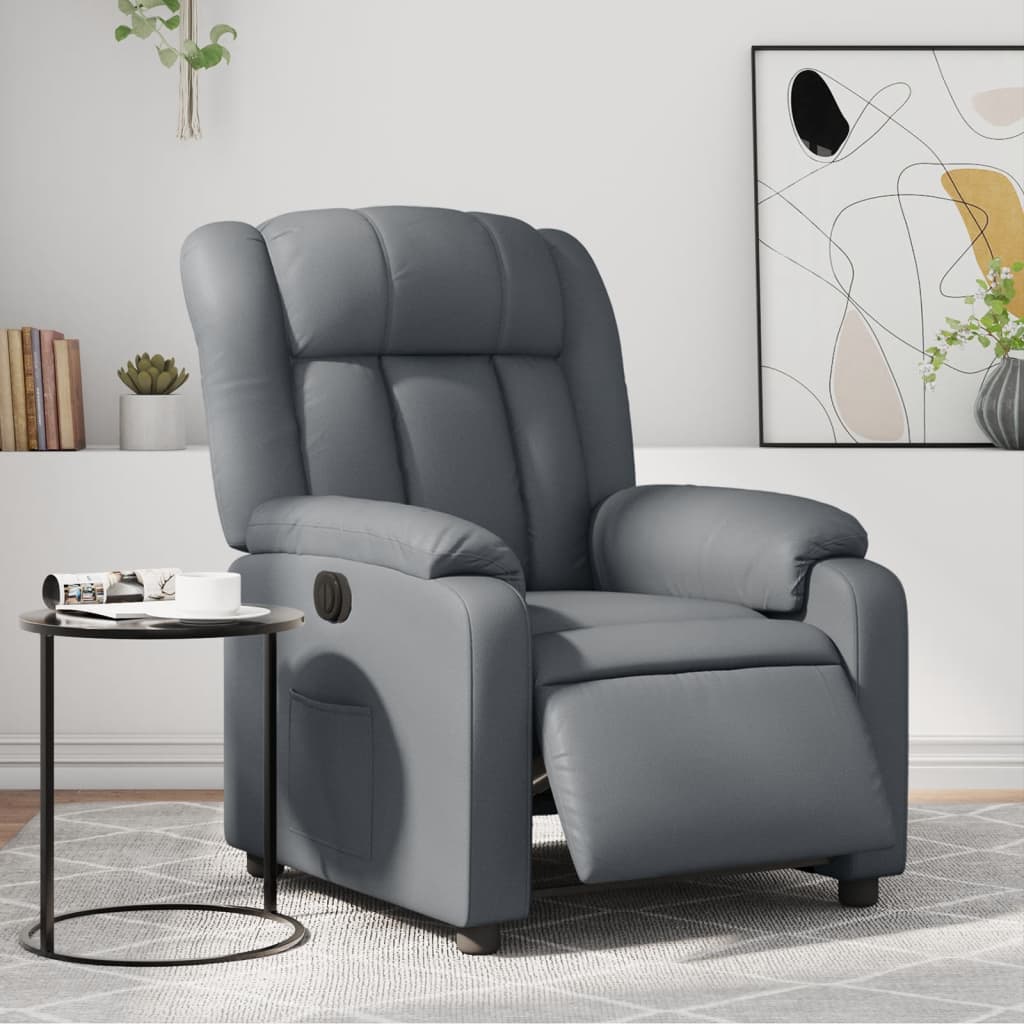 Vetonek Sillón reclinable eléctrico de cuero sintético gris