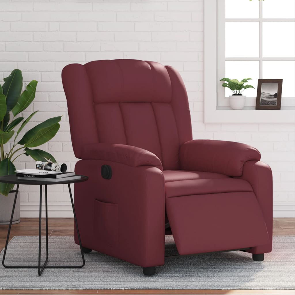 Vetonek Sillón reclinable eléctrico de cuero sintético rojo tinto