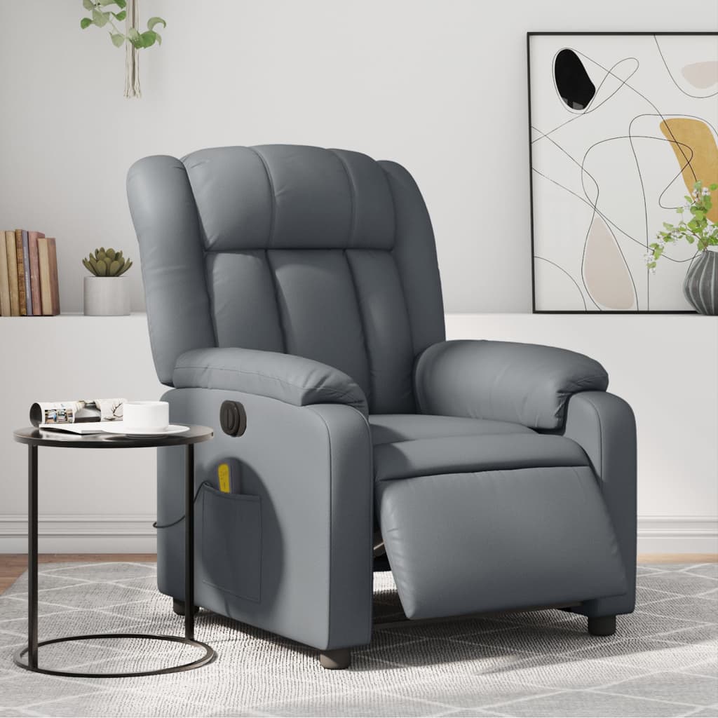 Vetonek Sillón de masaje reclinable eléctrico cuero sintético gris