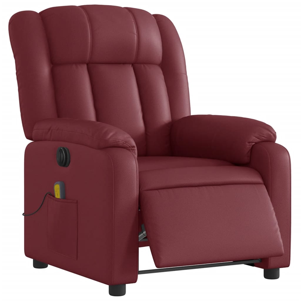 Sillón masaje reclinable eléctrico cuero sintético rojo tinto