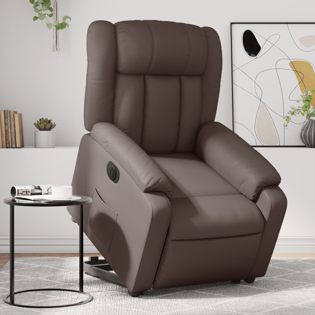 Vetonek Sillón reclinable elevable eléctrico de cuero sintético marrón