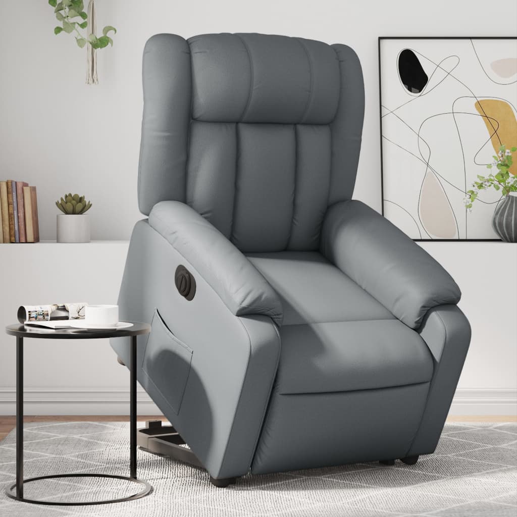 Vetonek Sillón reclinable elevable eléctrico de cuero sintético gris