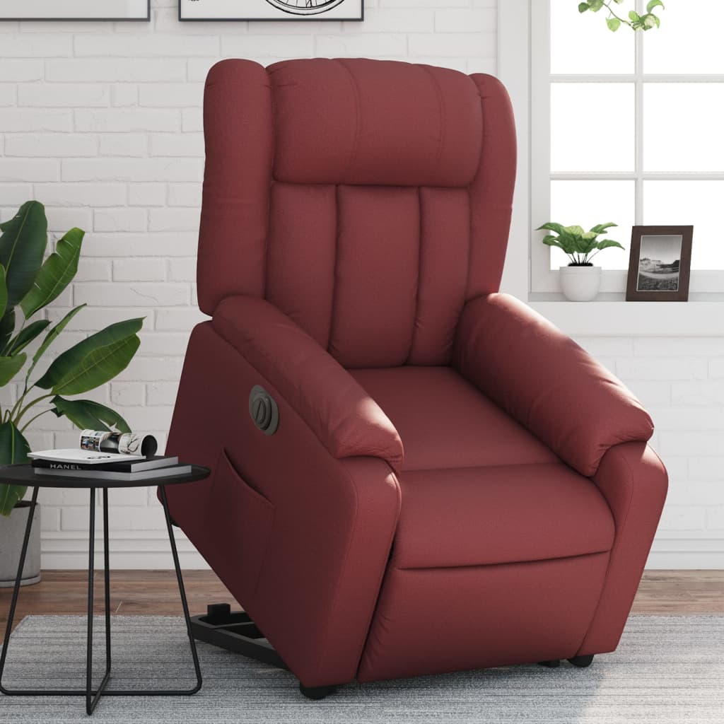 Vetonek Sillón elevable eléctrico cuero artificial rojo tinto