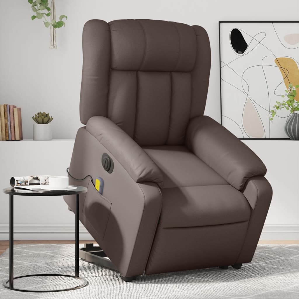 Vetonek Sillón de masaje elevable eléctrico cuero sintético marrón