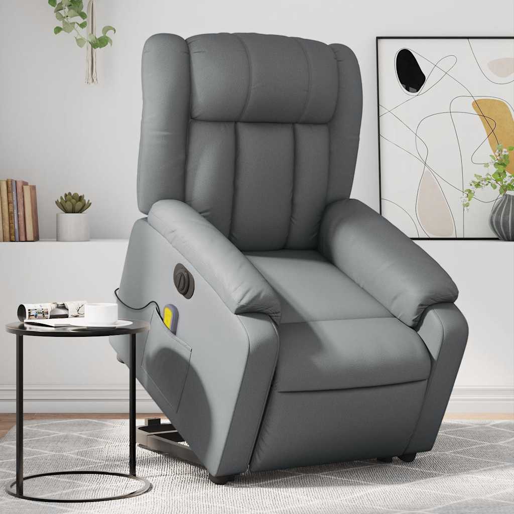 Vetonek Sillón de masaje elevable eléctrico cuero sintético gris