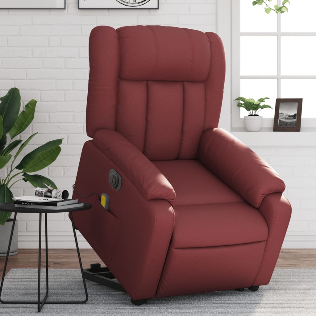 Vetonek Sillón de masaje elevable eléctrico cuero artificial rojo tinto