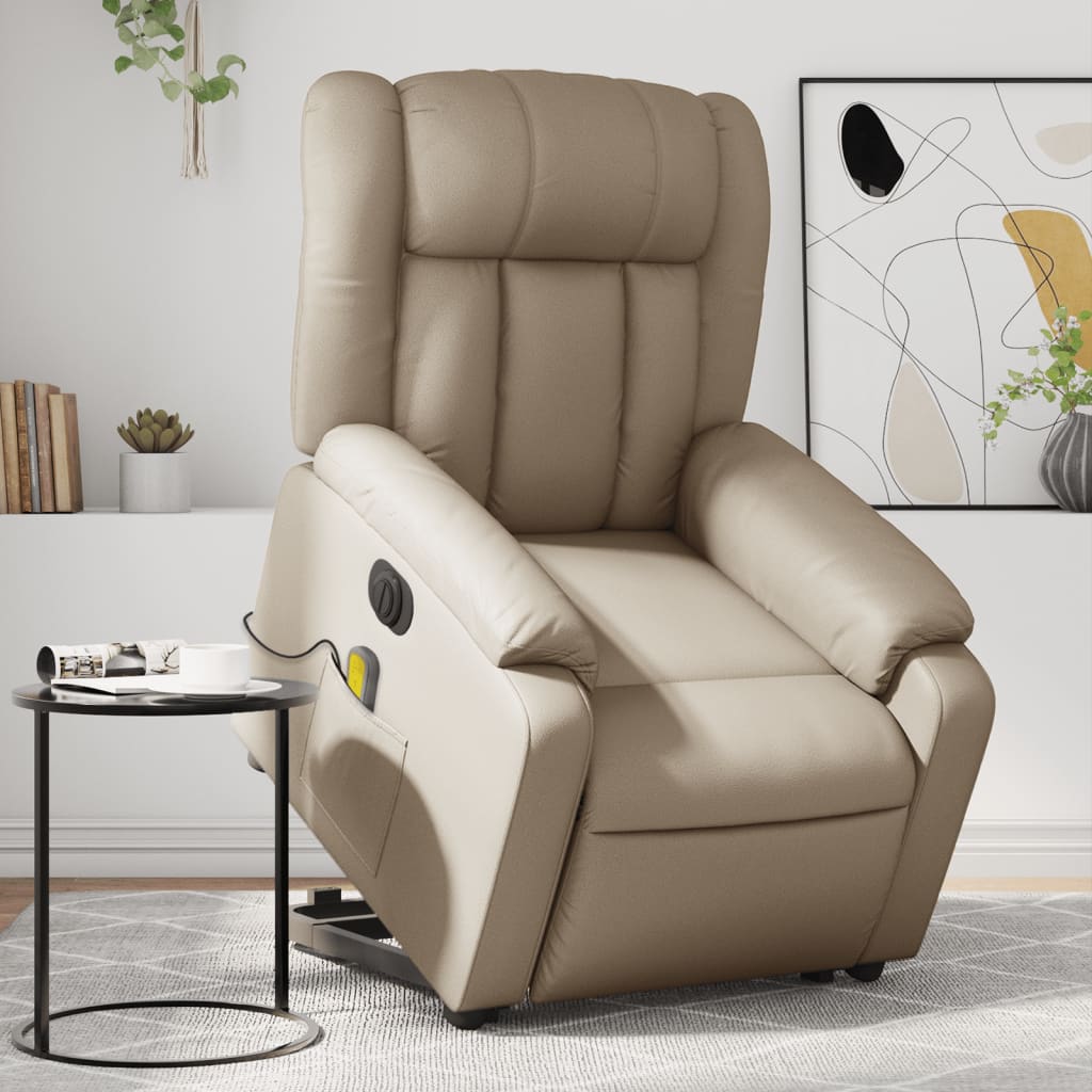 Vetonek Sillón reclinable de masaje eléctrico cuero sintético capuchino