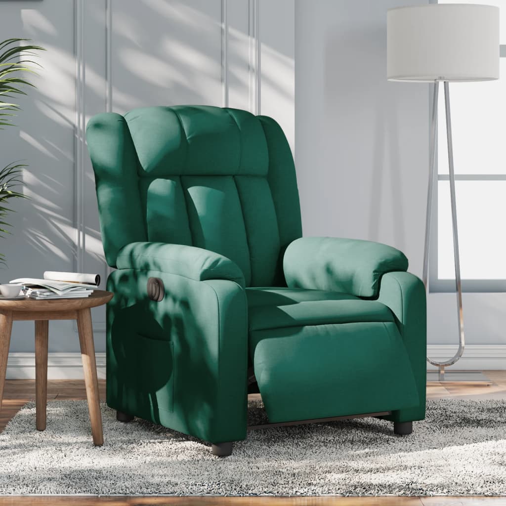 Vetonek Sillón reclinable eléctrico tela verde oscuro