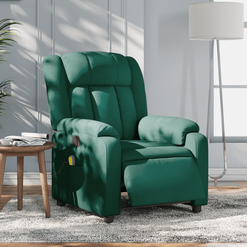 Vetonek Sillón reclinable de masaje eléctrico tela verde oscuro