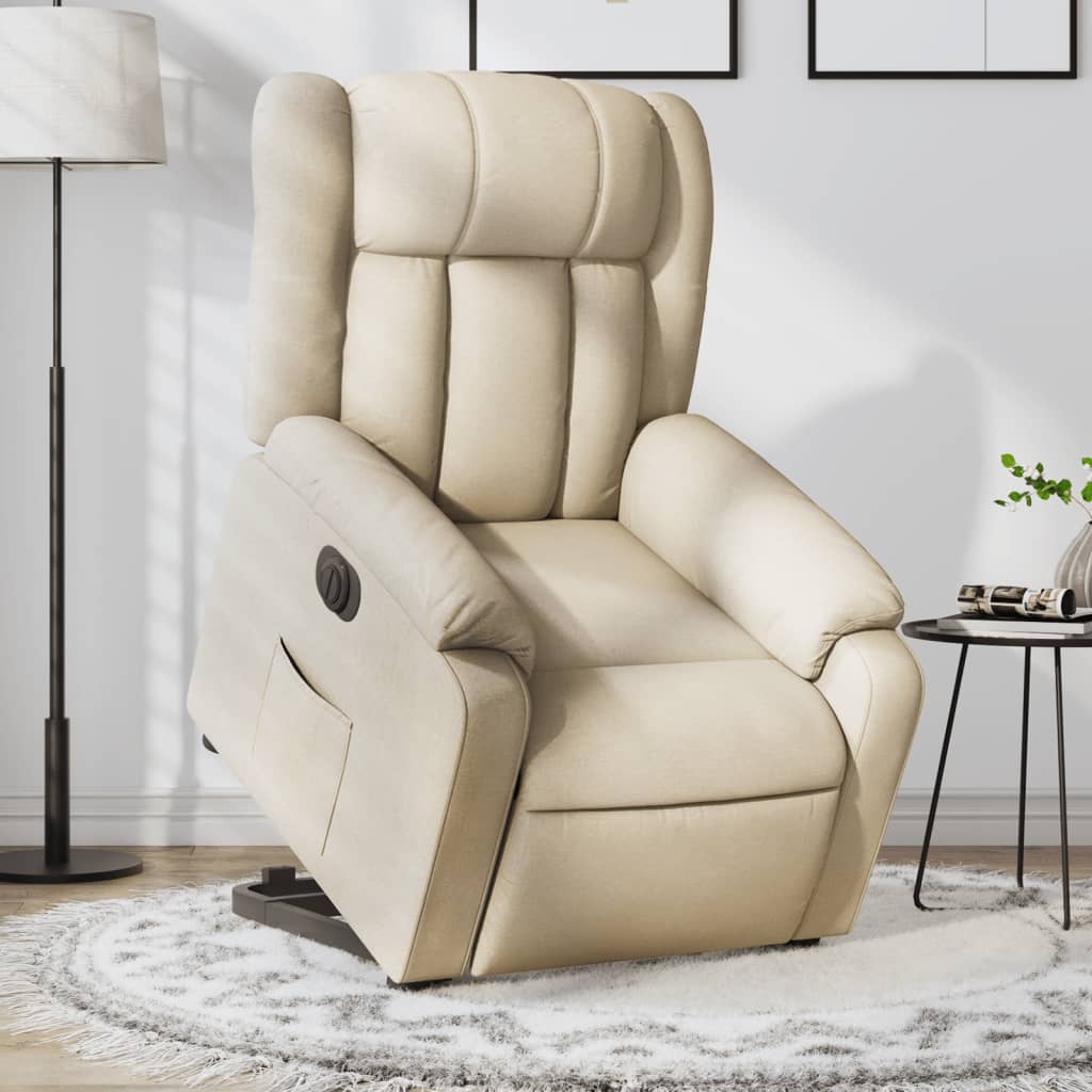 Vetonek Sillón eléctrico reclinable elevable de tela color crema