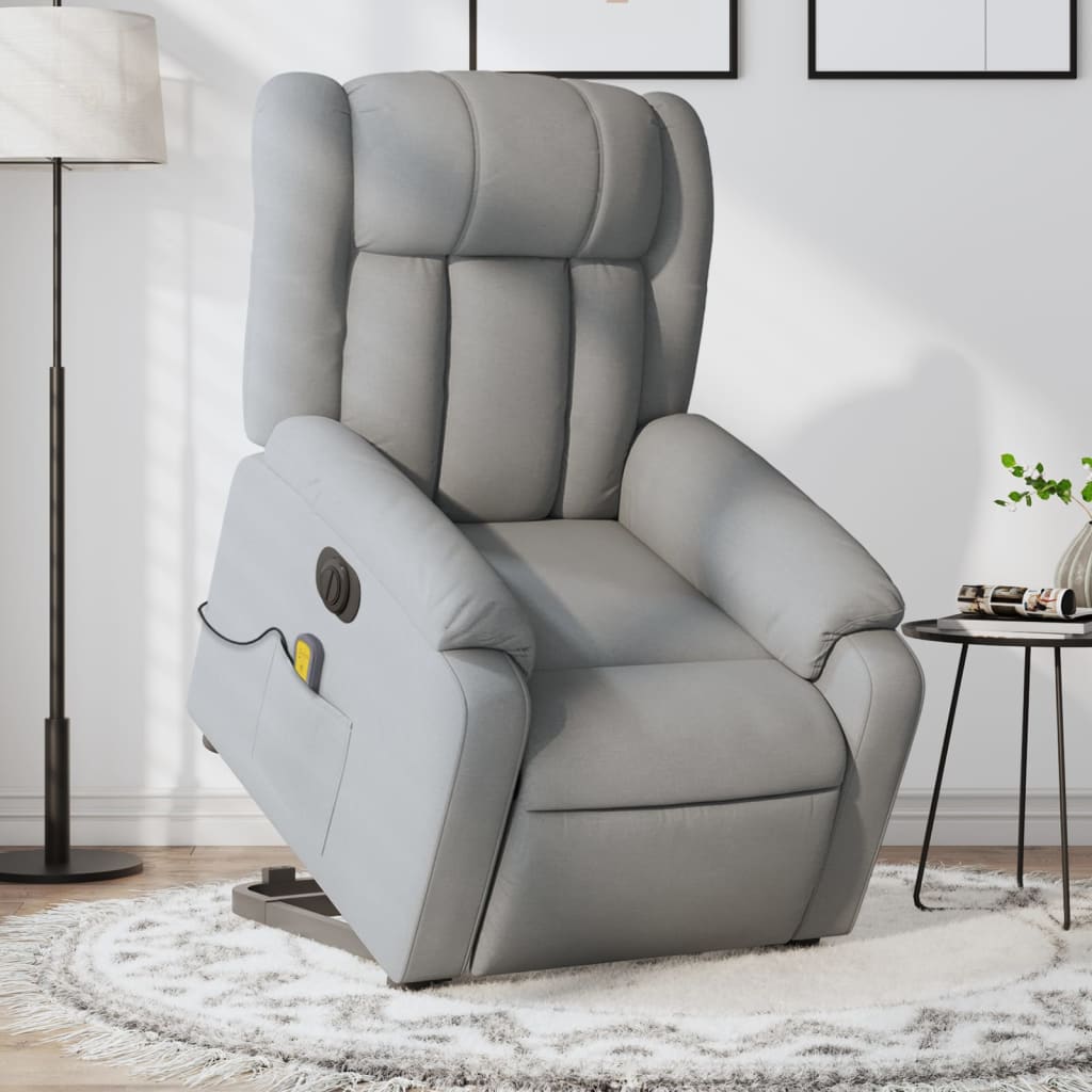 Vetonek Sillón de masaje eléctrico reclinable elevable tela gris claro