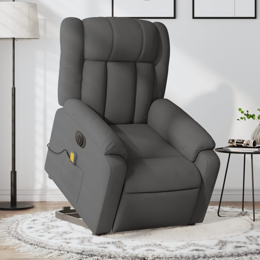 Vetonek Sillón de masaje eléctrico reclinable elevable tela gris oscuro