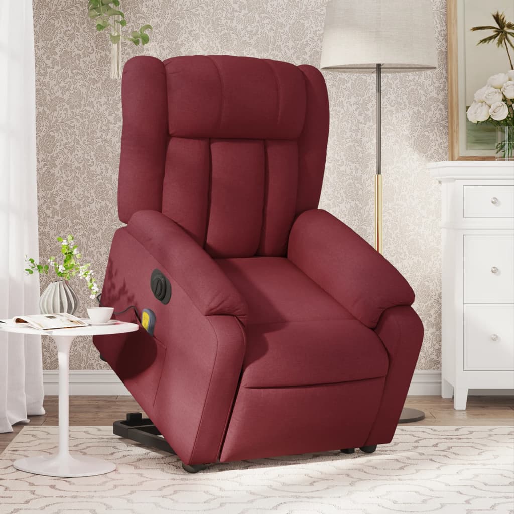 Vetonek Sillón de masaje elevable eléctrico tela rojo tinto