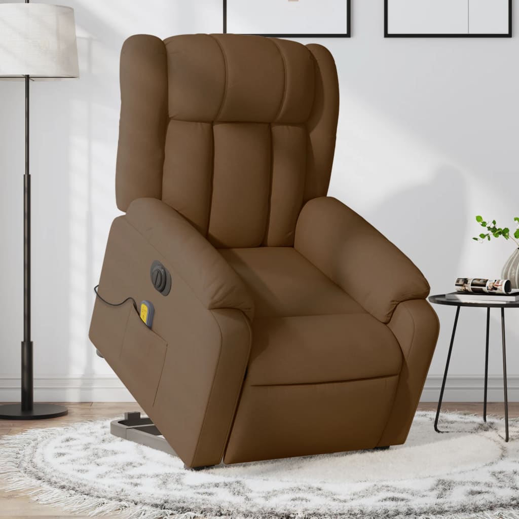 Vetonek Sillón de masaje eléctrico reclinable elevable tela marrón