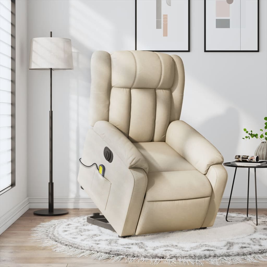 Vetonek Sillón de masaje eléctrico reclinable elevable tela crema