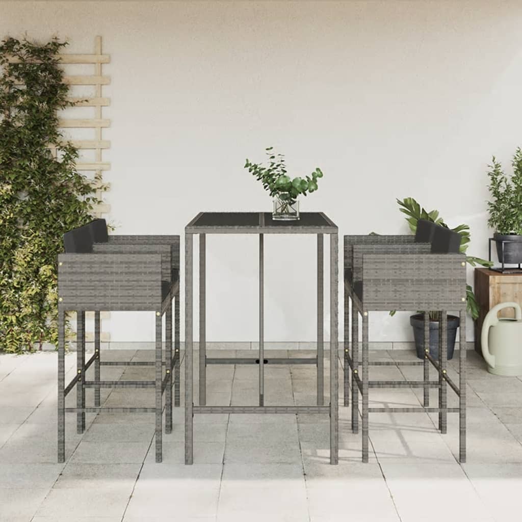 Vetonek Set de muebles de bar 5 piezas con cojines ratán sintético gris