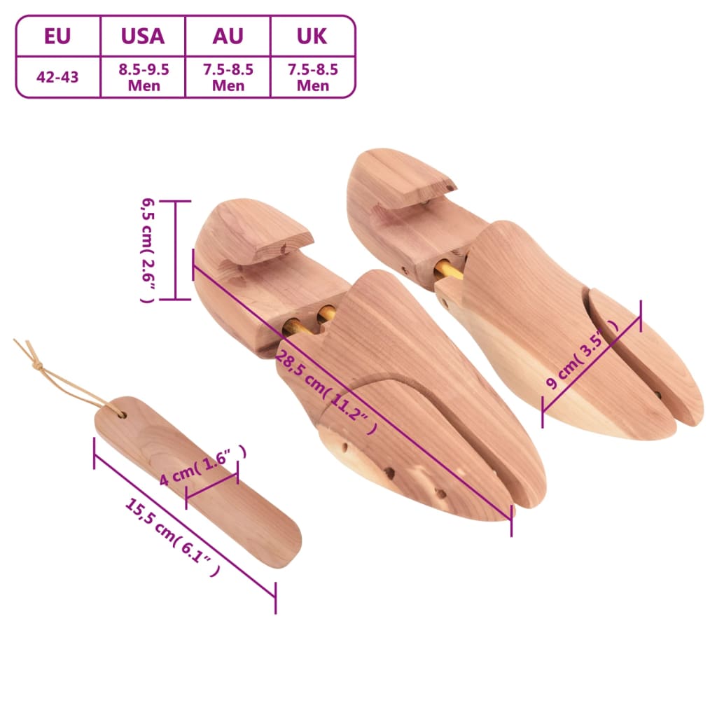 Estirador de zapatos con calzador EU 42-43 madera maciza cedro