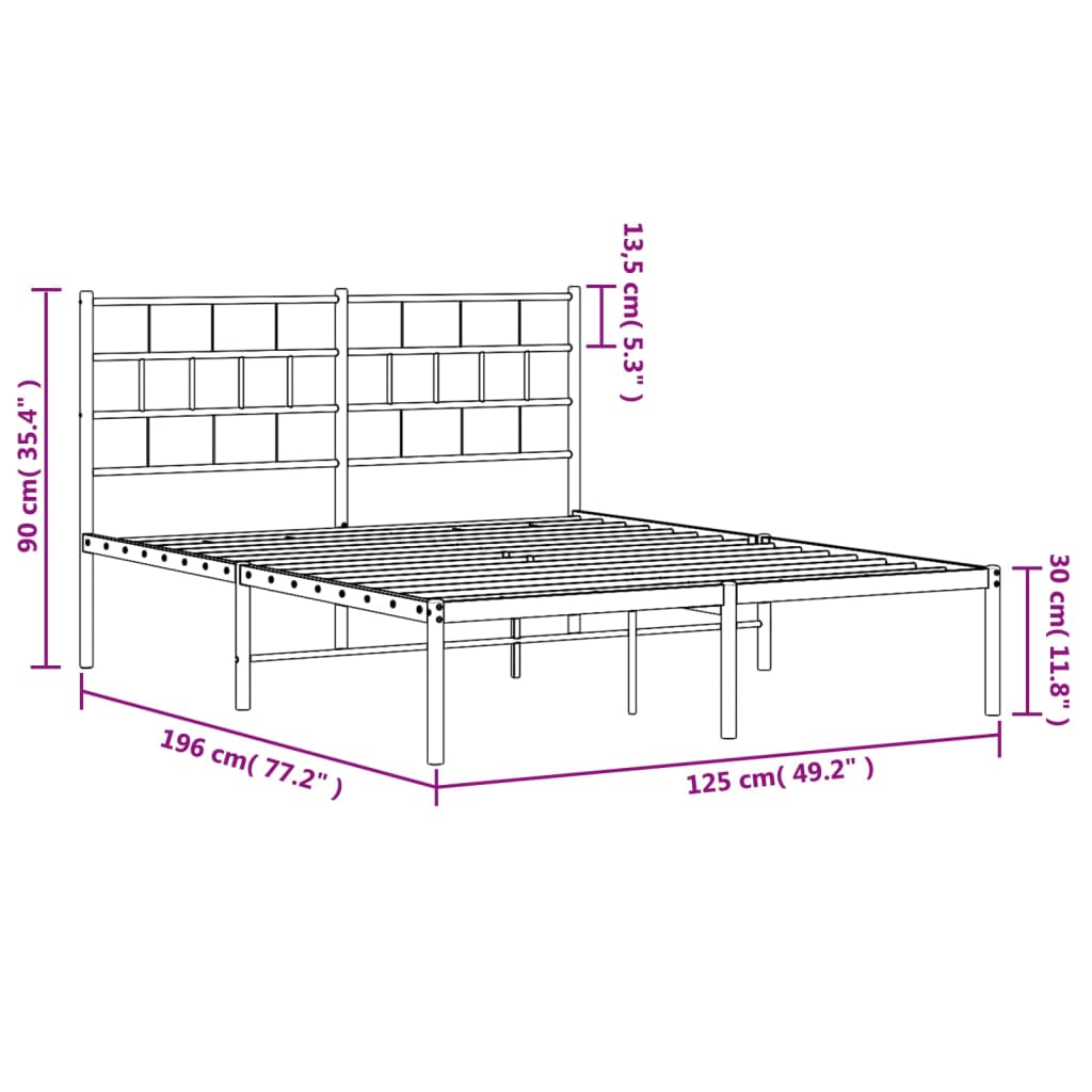 Cama sem cabeceira de metal preto 120x190 cm