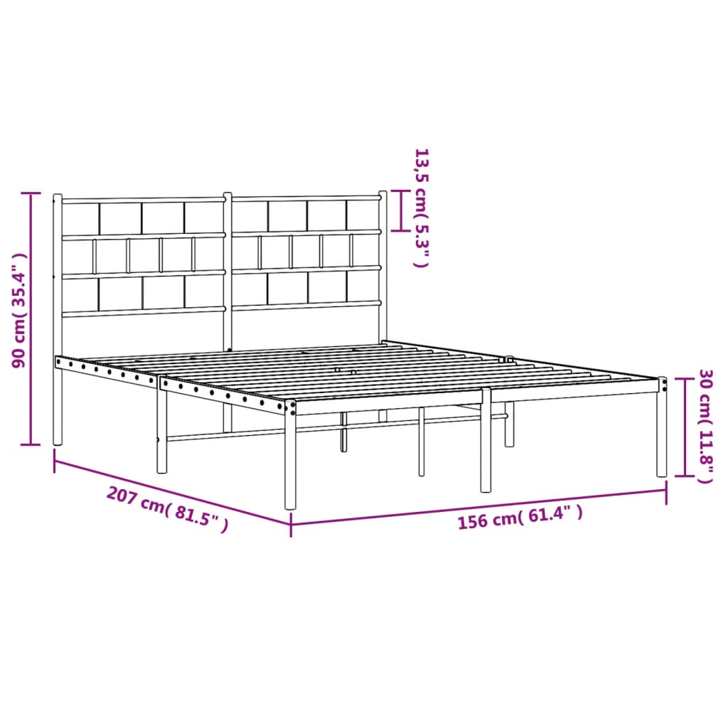 Estructura cama sin colchón con cabecero metal negro 150x200 cm