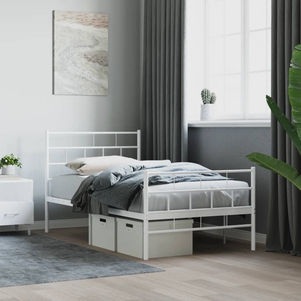 Vetonek Estructura cama sin colchón con estribo metal blanco 75x190 cm