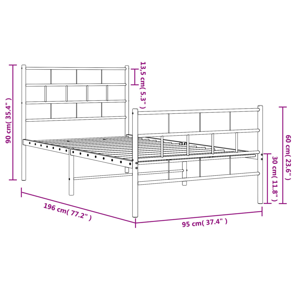 Estructura cama sin colchón con estribo metal blanco 90x190 cm