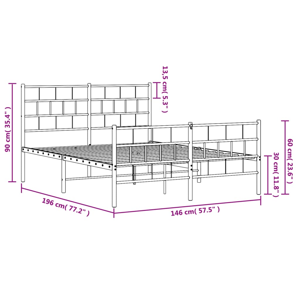 Estructura cama sin colchón con estribo metal blanco 140x190 cm