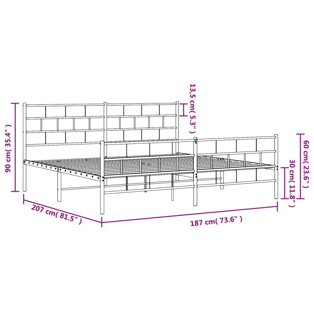 Struttura del letto senza materasso con staffa in metallo bianco 180x200 cm