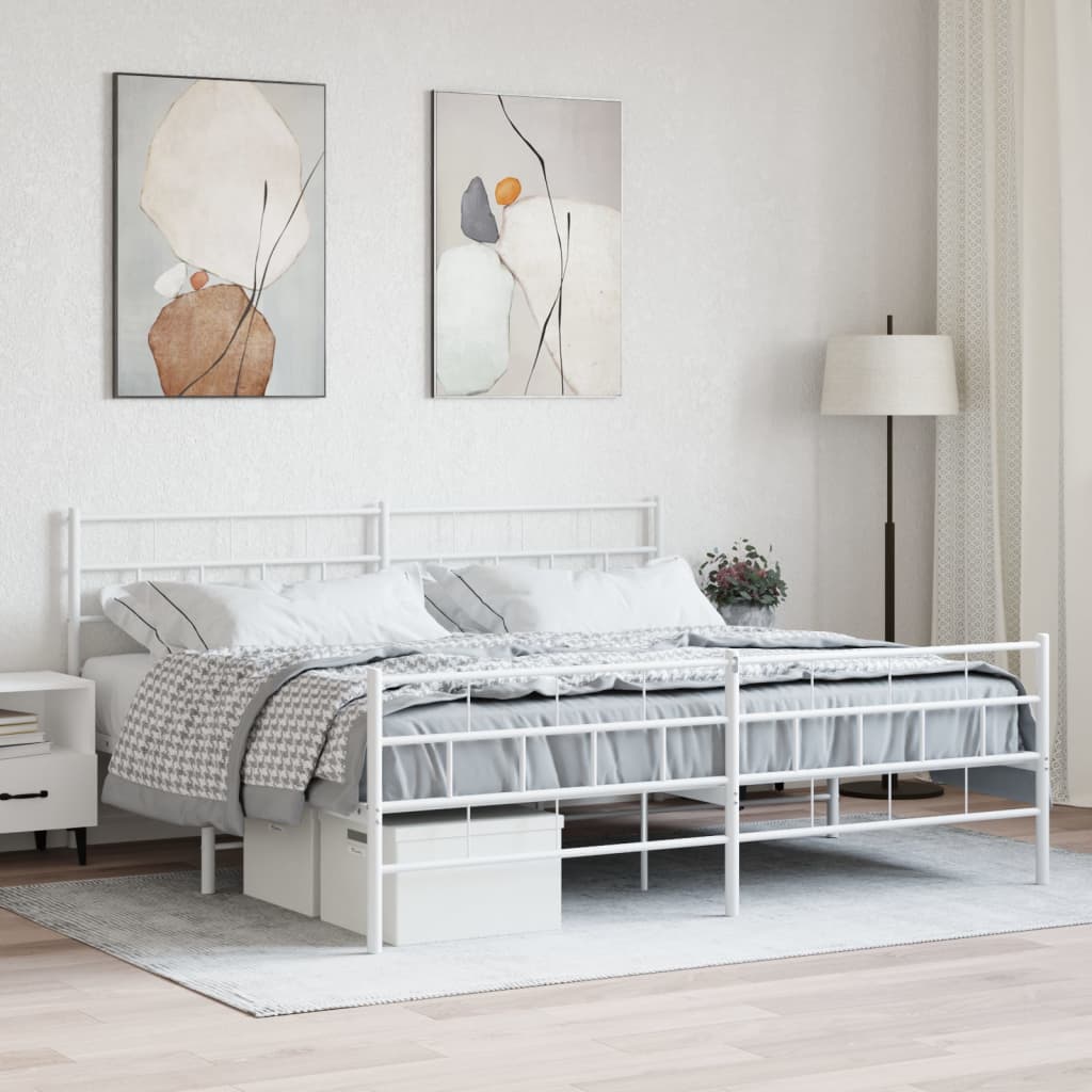 Vetonek Estructura cama sin colchón con estribo metal blanco 200x200 cm