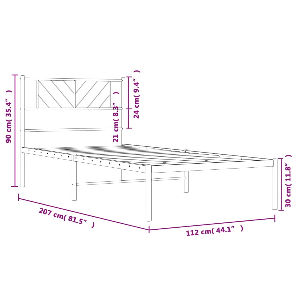 Estructura cama sin colchón con cabecero metal negro 107x203 cm