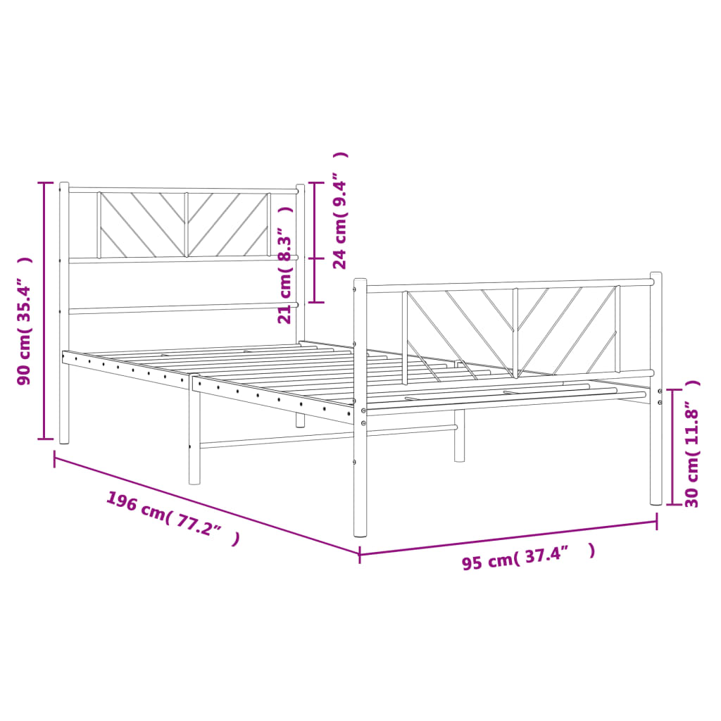 Estructura cama sin colchón con estribo metal negro 90x190 cm