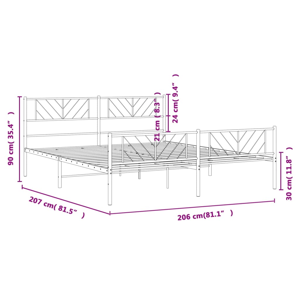 Estructura cama sin colchón con estribo metal negro 200x200 cm