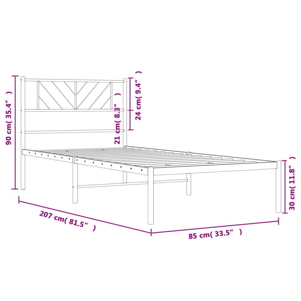 Estructura cama sin colchón con cabecero metal blanco 80x200 cm