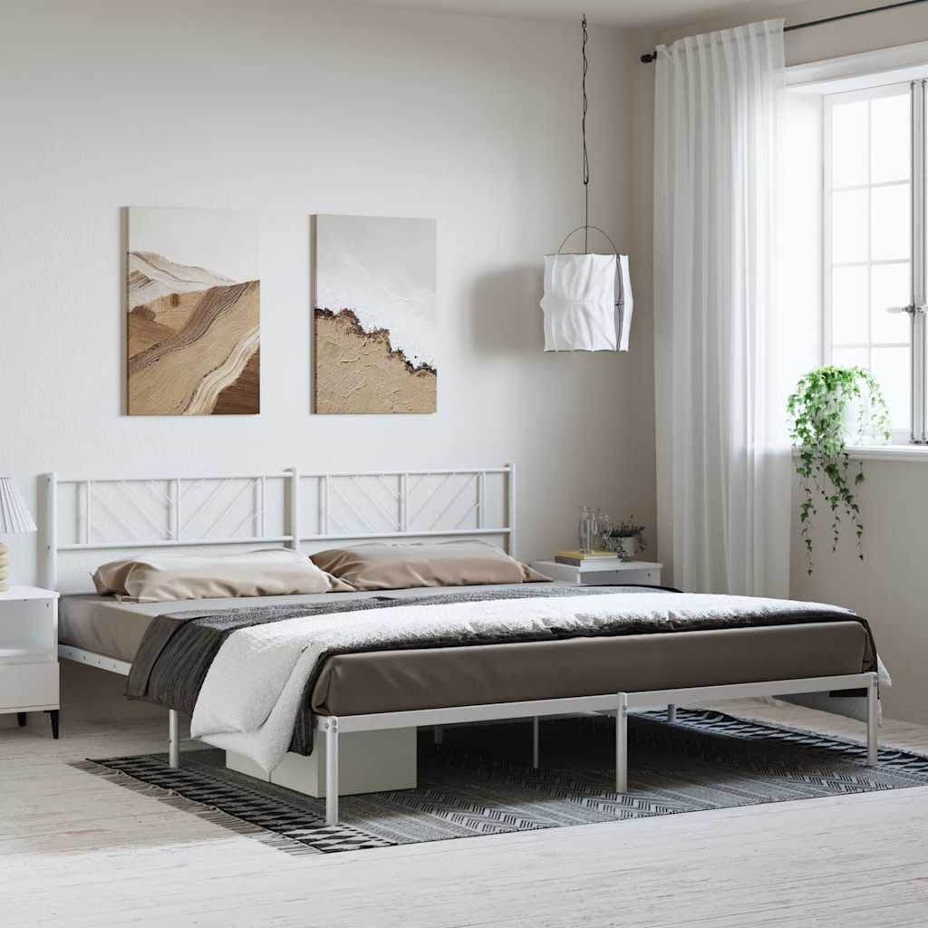 Bed without mattress with White Metal headboard 193x203cm