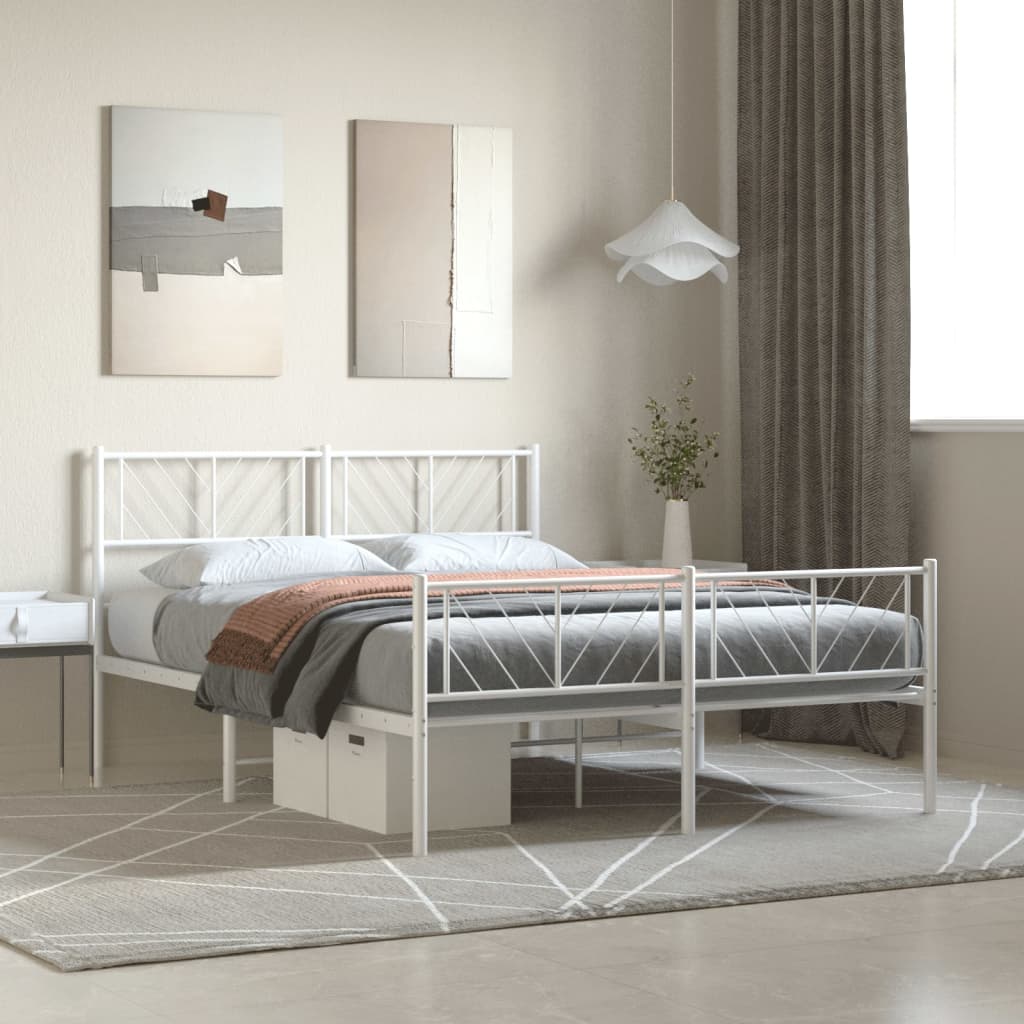 Vetonek Estructura cama sin colchón con estribo metal blanco 135x190 cm