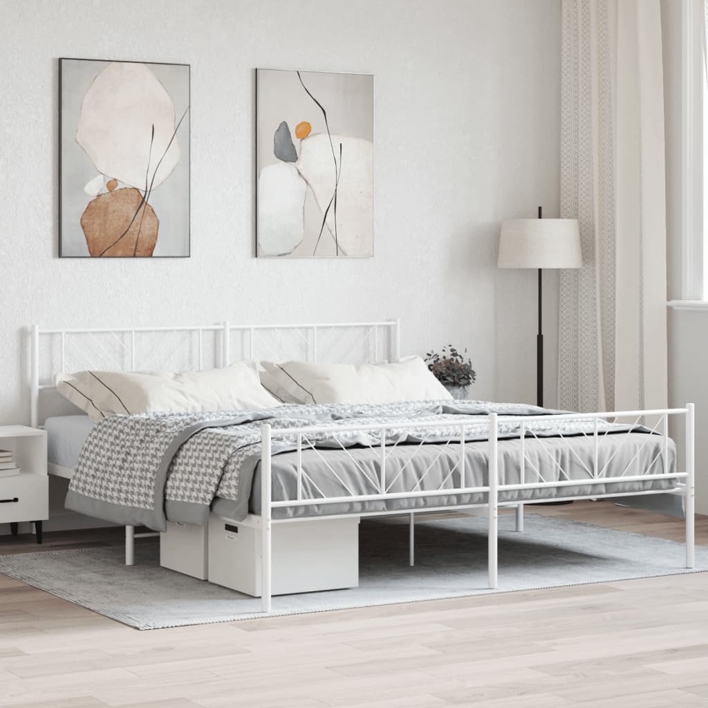 Vetonek Estructura cama sin colchón con estribo metal blanco 200x200 cm