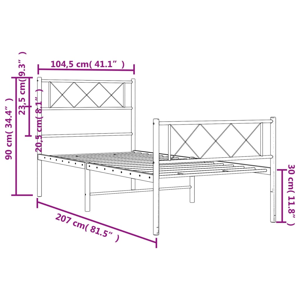 Estructura cama sin colchón con estribo metal negro 100x200 cm