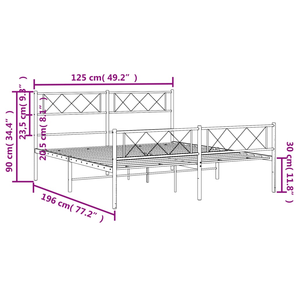 Estructura cama sin colchón con estribo metal negro 120x190 cm