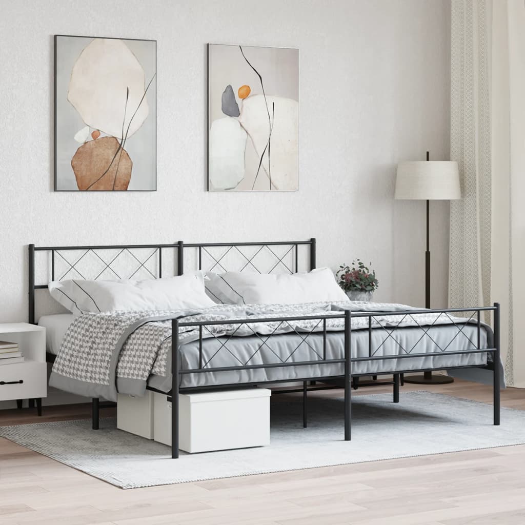 Vetonek Estructura cama sin colchón con estribo metal negro 193x203 cm