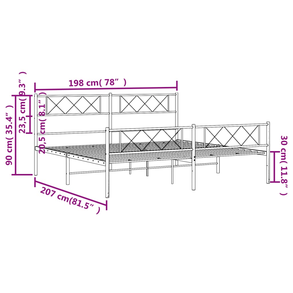 Estructura cama sin colchón con estribo metal negro 193x203 cm