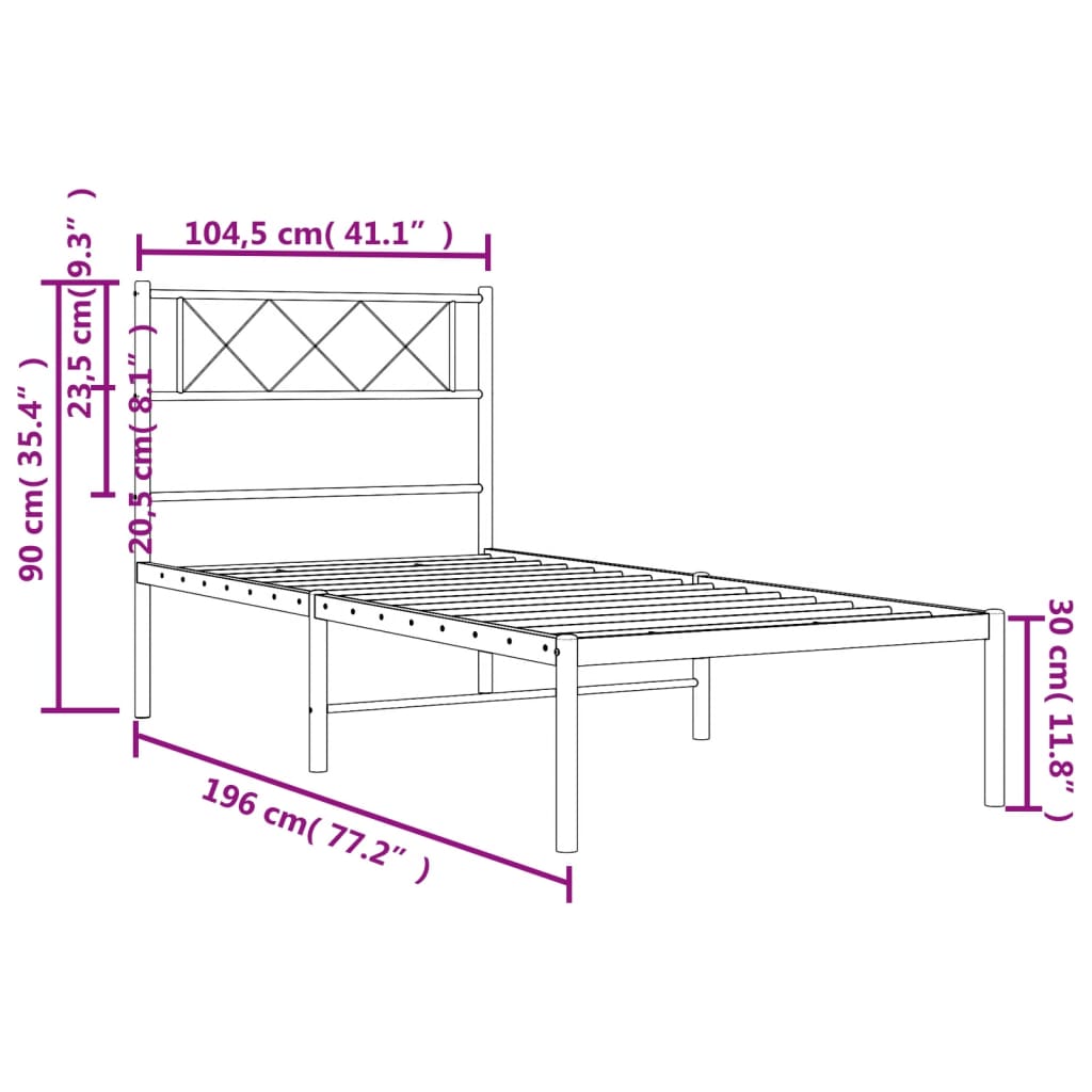 Estructura cama sin colchón con cabecero metal blanco 100x190cm