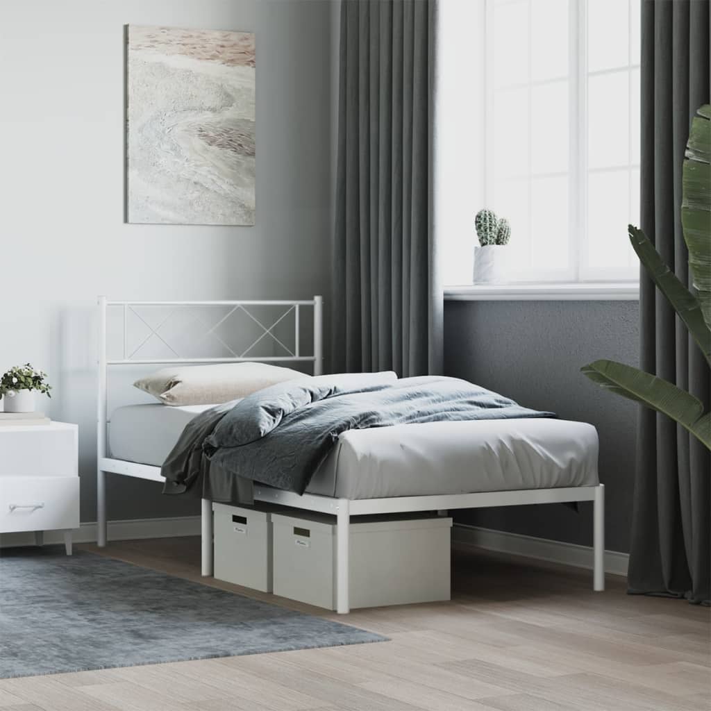 Vetonek Estructura cama sin colchón con cabecero metal blanco 107x203cm