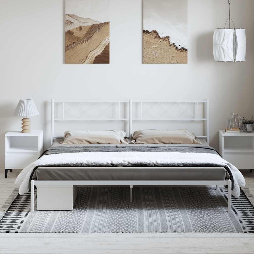 Bed without mattress with white metal headboard 183x213cm