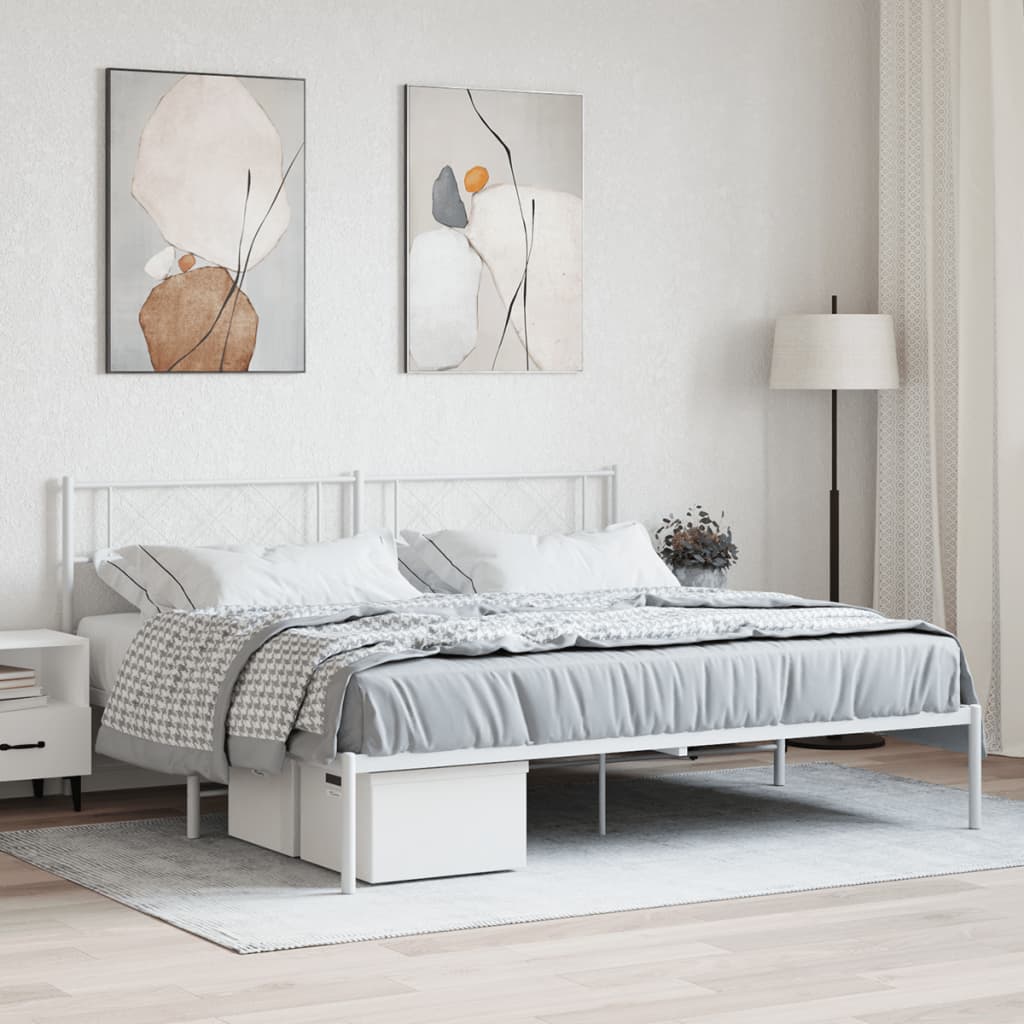 Vetonek Estructura cama sin colchón con cabecero metal blanco 183x213cm