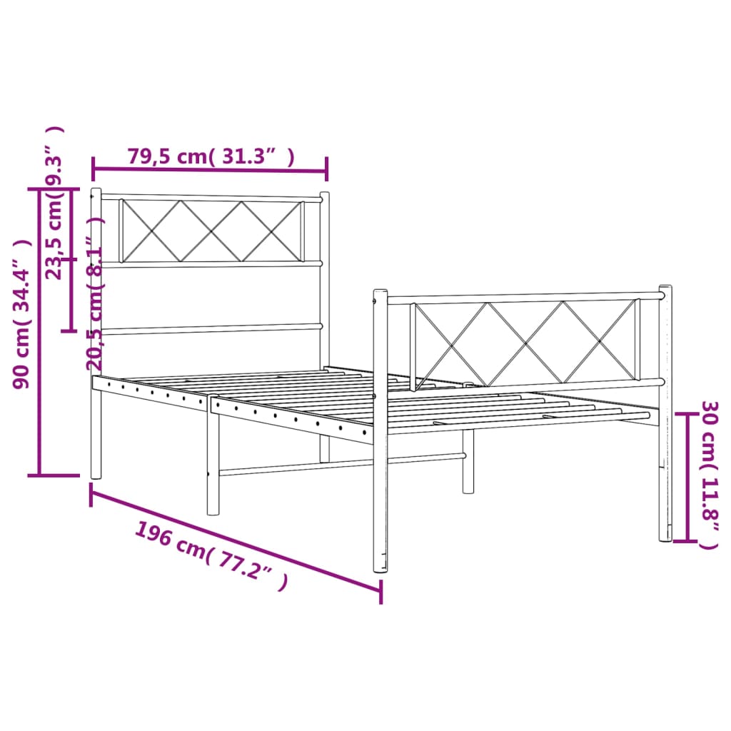 Estructura cama sin colchón con estribo metal blanco 75x190 cm