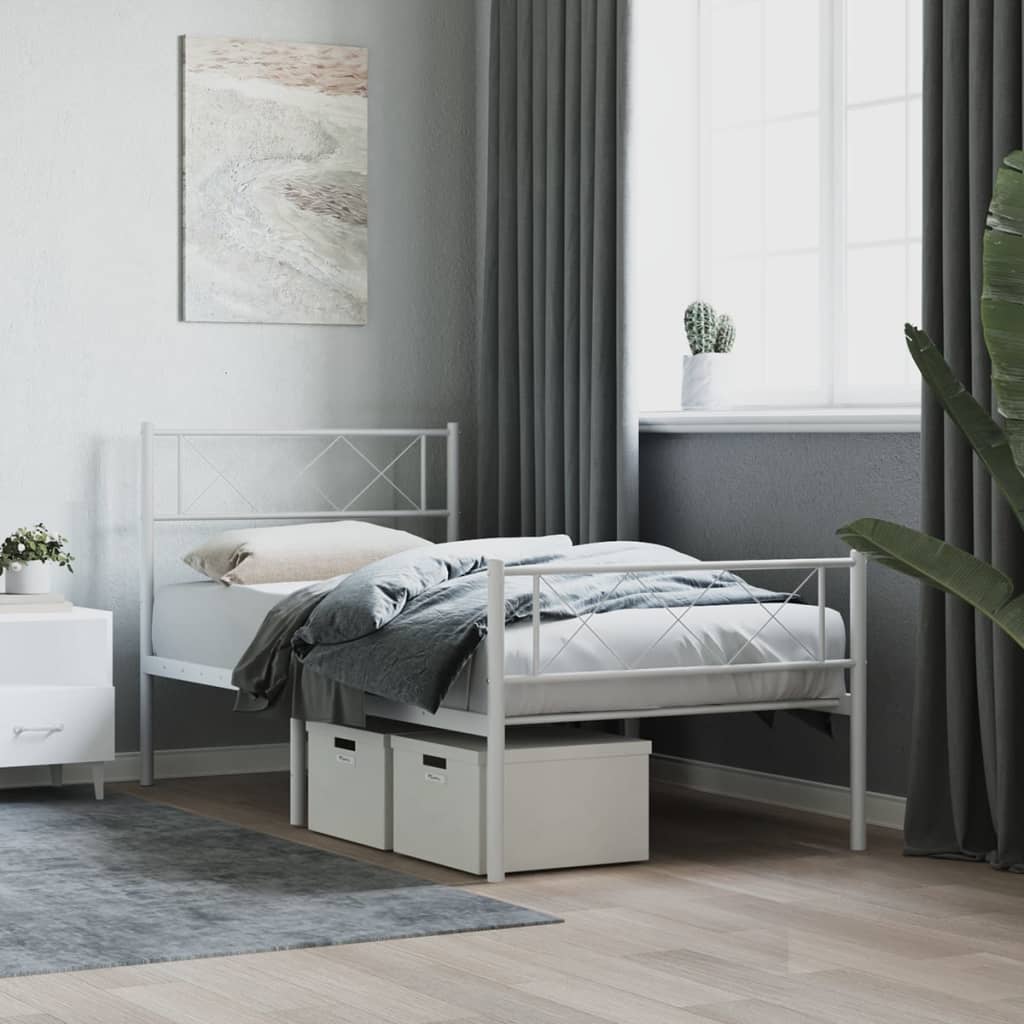 Vetonek Estructura cama sin colchón con estribo metal blanco 100x190 cm