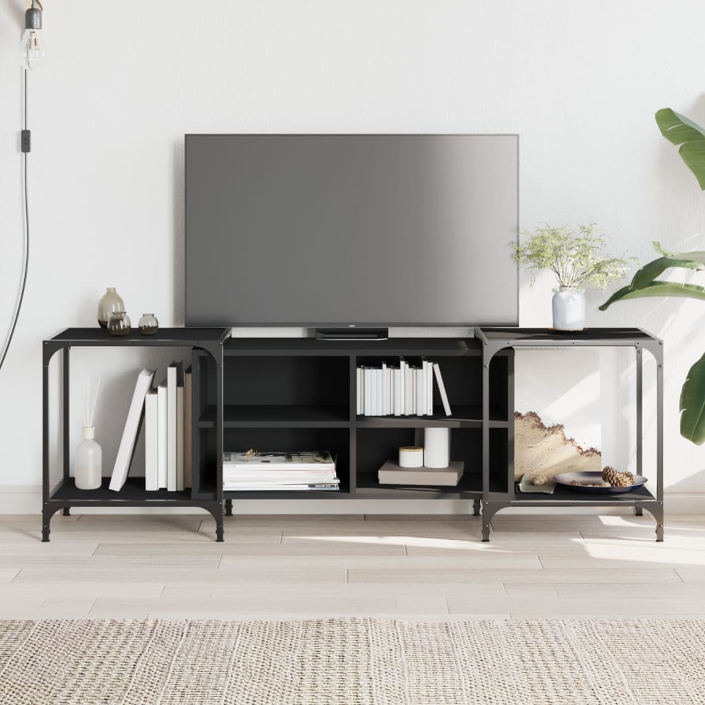 Vetonek Mueble de TV de madera de ingeniería negro 153x37x50 cm