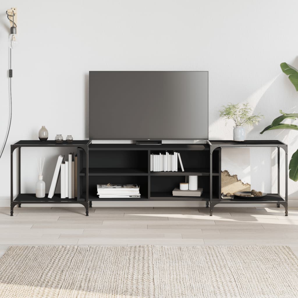 Vetonek Mueble de TV madera de ingeniería negro 203x37x50 cm