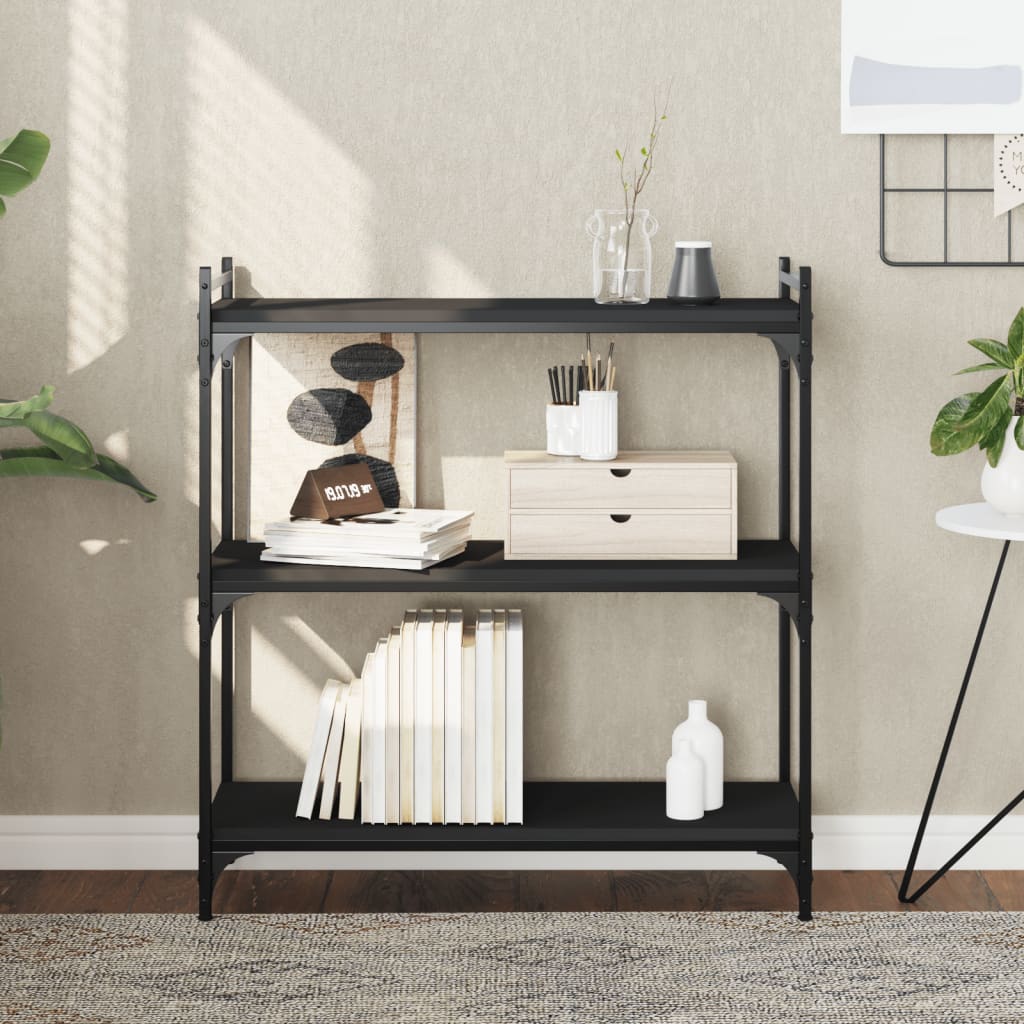 Vetonek Librería de 3 estantes madera de ingeniería negro 80x30x86 cm