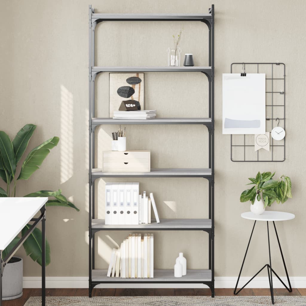 Vetonek Librería 6 estantes madera ingeniería gris Sonoma 80x30x188 cm